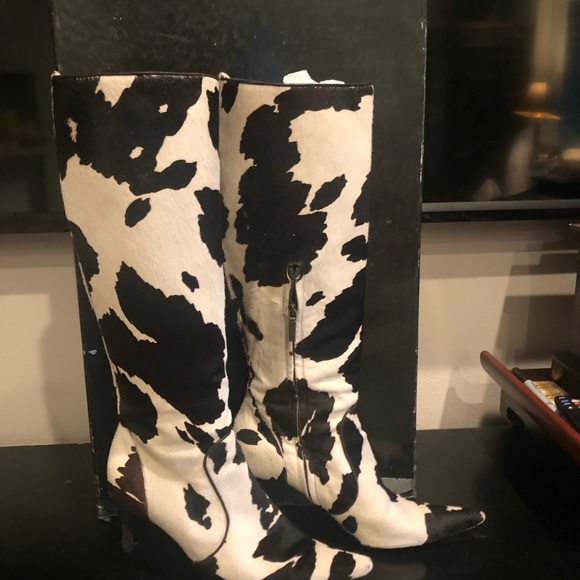 DOLCE &GABBANA VINTAGE RARE HH FUR BOOTS SIZE:8 PREOWNED BLACK/WHITE - Picture 7 of 7